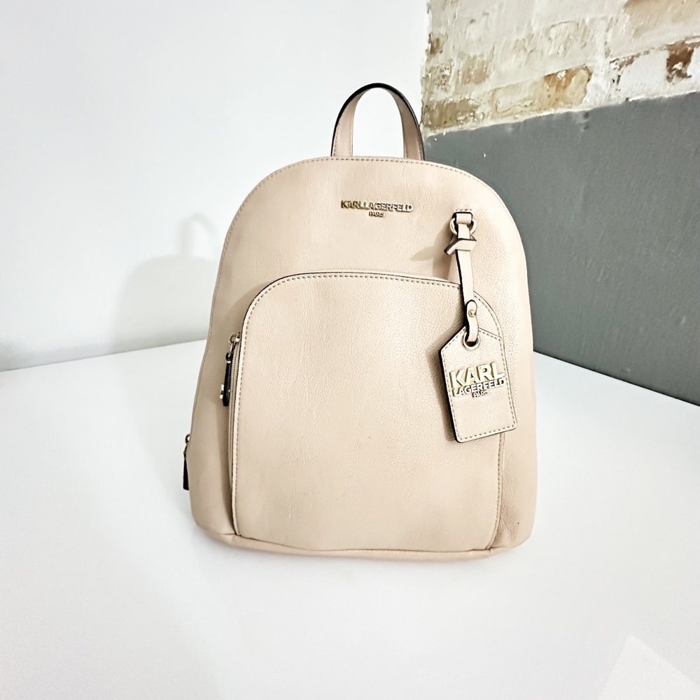 Karl Lagerfeld Paris Backpack Beige Pebbled Leather One Size‎